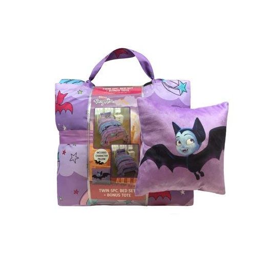 디즈니 Disney Vampirina 5 Piece Twin Bed Set with Bonus Tote and Decorative Pillow Set,