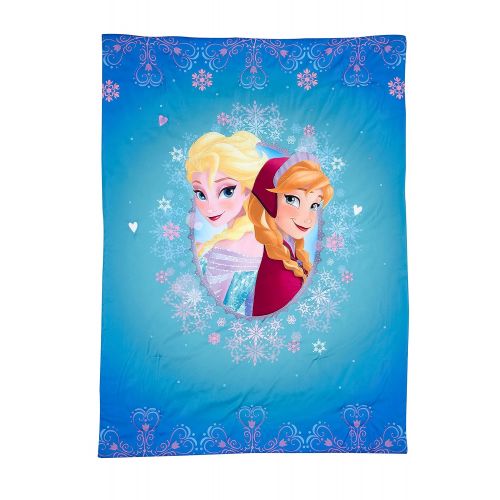 디즈니 Disney Frozen Magical Sisters 4 Piece Toddler Bedding Set, Pink/Purple/Blue