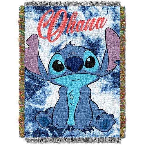 디즈니 Disney Lilo & Stitch, Shibori Stitch Woven Tapestry Throw Blanket, 48 x 60, Multi Color