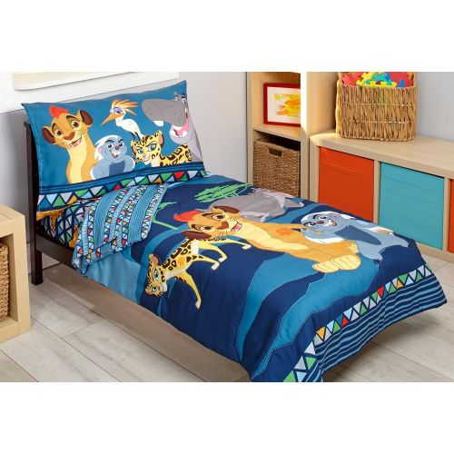 디즈니 Disney Lion Guard Wild Team 4 Piece Toddler Bedding Set, Blue/Gray/Tan