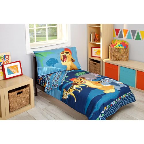 디즈니 Disney Lion Guard Wild Team 4 Piece Toddler Bedding Set, Blue/Gray/Tan