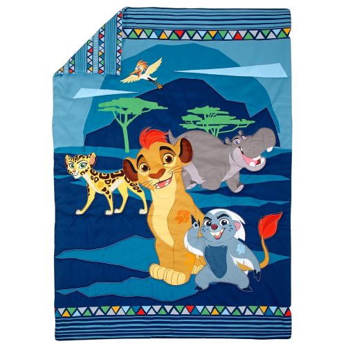 디즈니 Disney Lion Guard Wild Team 4 Piece Toddler Bedding Set, Blue/Gray/Tan