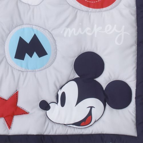 디즈니 Disney Amazing Mickey Mouse 3 Piece Nursery Crib Bedding Set, Grey, Navy, Red, Blue