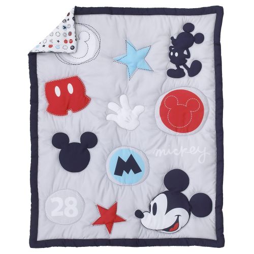 디즈니 Disney Amazing Mickey Mouse 3 Piece Nursery Crib Bedding Set, Grey, Navy, Red, Blue