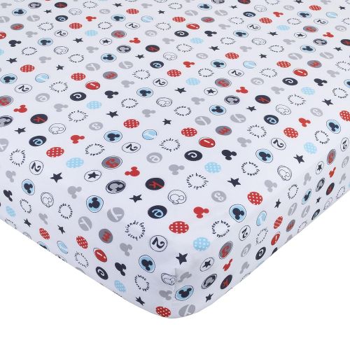 디즈니 Disney Amazing Mickey Mouse 3 Piece Nursery Crib Bedding Set, Grey, Navy, Red, Blue