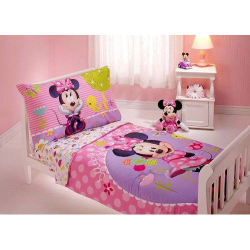 디즈니 Disney Minnie Mouse 4 Piece Toddler Bedding Set