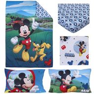 Disney 4 Piece Toddler Bedding Set, Mickey Mouse Playhouse, Blue/White, Standard Toddler Mattress (52 x 28 x 8)