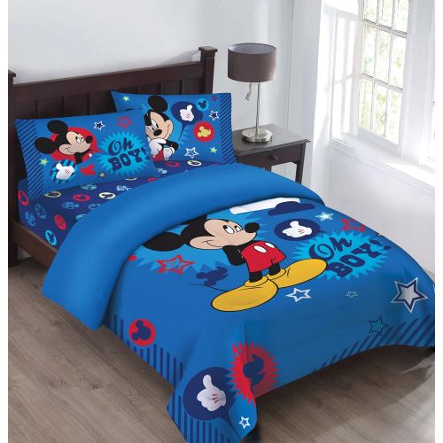 디즈니 Disney Mickey Oh Boy! Gosh Licensed Twin Comforter Set Set w/Fitted Sheet