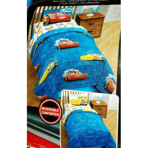 디즈니 Disney Pixar Cars Twin Comforter 4 Piece Bed Set Includes Bonus Tote