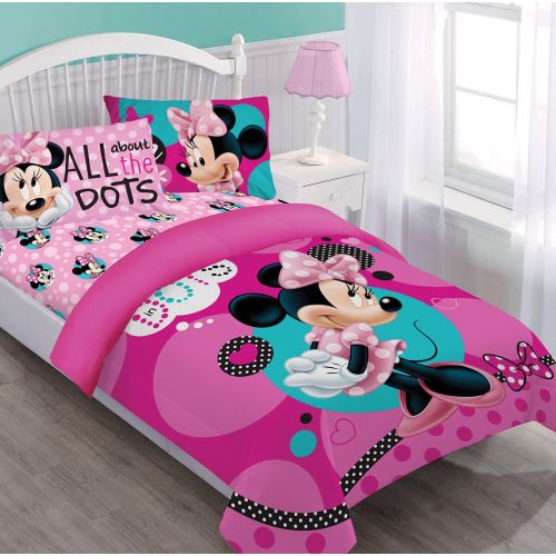 디즈니 Disney Minnie Dreaming in Dots Full Comforter Set w/Fitted Sheet