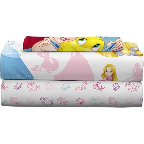 디즈니 Disney Princess Soft Microfiber Kids Bedding Sheet Set, Twin Size 3 Piece Pack, White