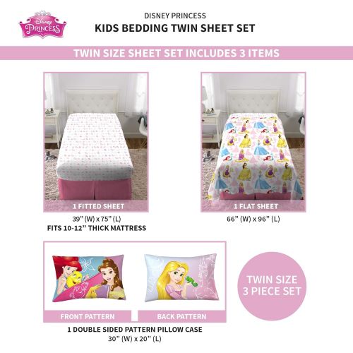 디즈니 Disney Princess Soft Microfiber Kids Bedding Sheet Set, Twin Size 3 Piece Pack, White
