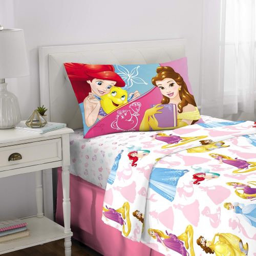 디즈니 Disney Princess Soft Microfiber Kids Bedding Sheet Set, Twin Size 3 Piece Pack, White