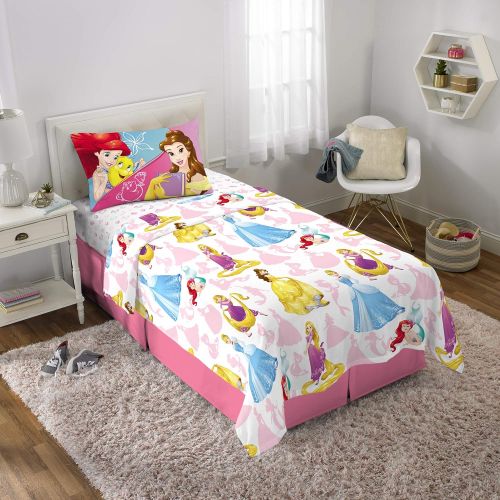 디즈니 Disney Princess Soft Microfiber Kids Bedding Sheet Set, Twin Size 3 Piece Pack, White