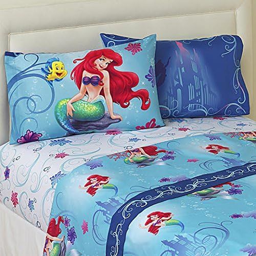디즈니 Disneys The Little Mermaid Twin Comforter & Sheet Set (4 Piece Girls Bedding) K + BONUS HOMEMADE WAX MELT! …