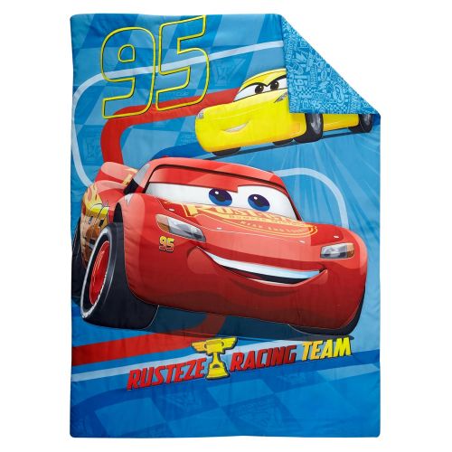 디즈니 Disney Cars Rusteze Racing Team 4 Piece Toddler Bedding Set, Blue/Red/Yellow/White