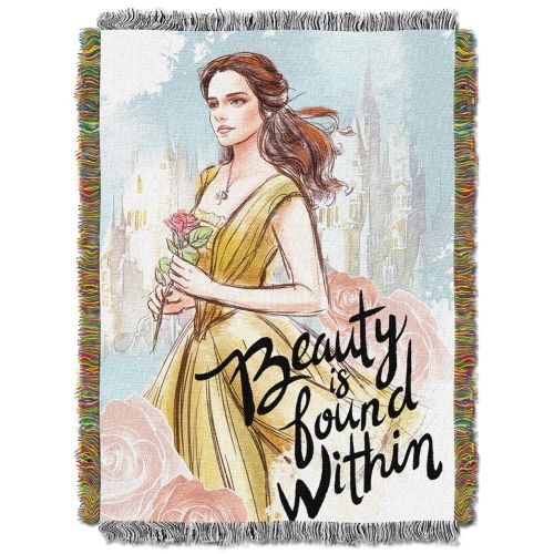 디즈니 Disneys Beauty & The Beast, Beauty Within Woven Tapestry Throw Blanket, 48 x 60, Multi Color