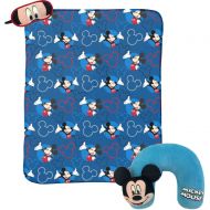 Disney Mickey Mouse 3-Piece Travel Gift Set with 40 x 50 Throw, Neck Pillow & Eye Mask