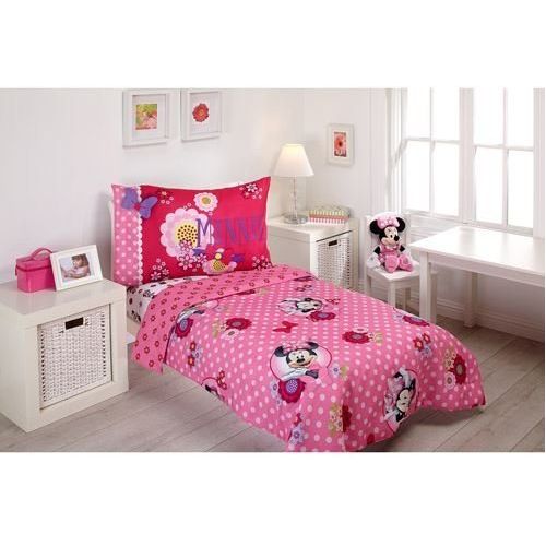 디즈니 Disney Minnie Mouse Bow Power 4-Piece Toddler Bedding Set