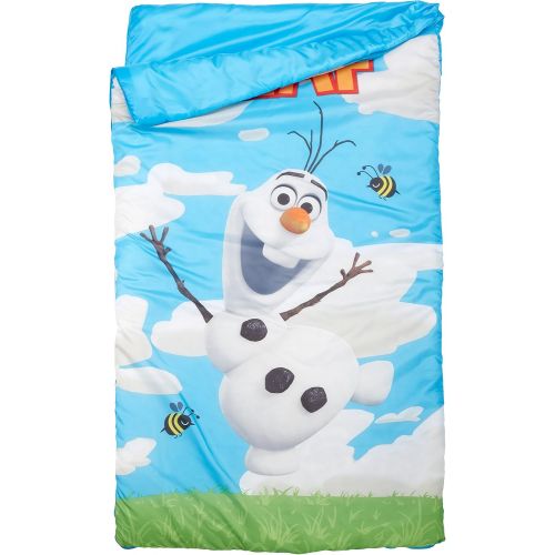 디즈니 Disney Frozen Olaf Quilted Slumber Bag, Bonus Backpack with Straps, Light Blue/White