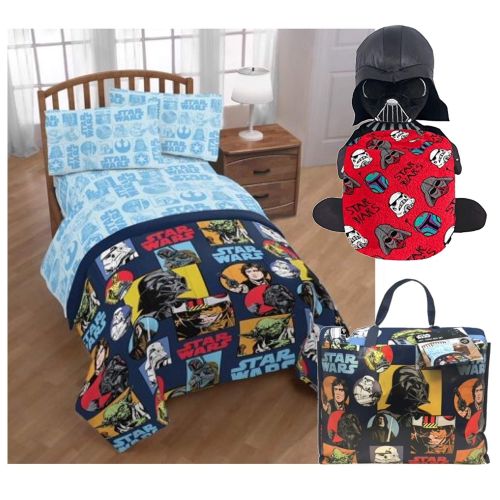 디즈니 Disney Star Wars Twin Bedding Set with Darth Vader Pillow Buddy and Throw Blanket