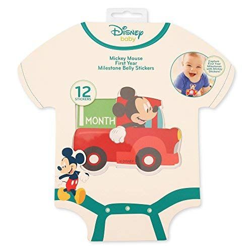 디즈니 Disney Baby Boys Mickey Mouse Monthly Milestone Photo Prop Belly Stickers, 12 Sticker Gift Set, 0-12M