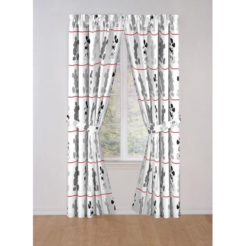 디즈니 Disney Mickey Mouse Jersey White 4 Piece 84 Curtain/Drapes Set (2 Panels, 2 Tiebacks)