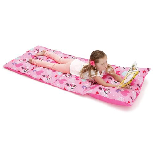 디즈니 Disney Minnie Mouse Padded Toddler Easy Fold Nap Mat With Attached Pillow Case - Pink,Aqua