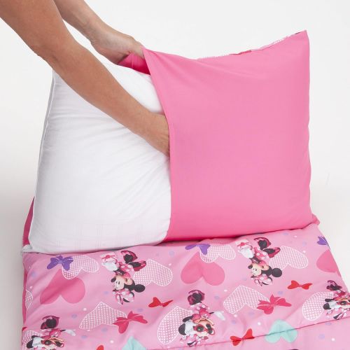 디즈니 Disney Minnie Mouse Padded Toddler Easy Fold Nap Mat With Attached Pillow Case - Pink,Aqua