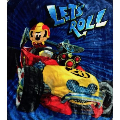 디즈니 Disney Mickey Mouse Lets Roll Royal Plush Raschel Throw 40 x 50 Blanket