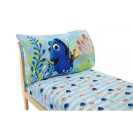 Disney Finding Dory 2 Pack Fitted Sheet and Pillowcase Toddler Sheet Set, Blue/Orange/Yellow