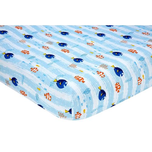 디즈니 Disney Finding Dory 2 Pack Fitted Sheet and Pillowcase Toddler Sheet Set, Blue/Orange/Yellow