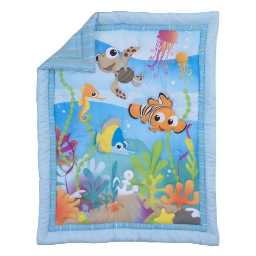 디즈니 Disney Nemo 3-Piece Nursery Crib Bedding Set, Aqua/Green/Orange/Yellow