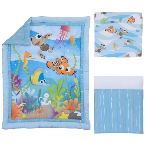 디즈니 Disney Nemo 3-Piece Nursery Crib Bedding Set, Aqua/Green/Orange/Yellow