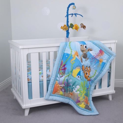 디즈니 Disney Nemo 3-Piece Nursery Crib Bedding Set, Aqua/Green/Orange/Yellow