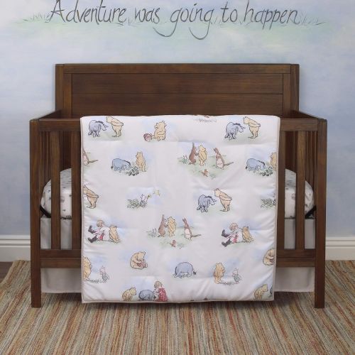 디즈니 Disney Winnie The Pooh Classic Storybook 6 Piece Nursery Crib Bedding Set, Ivory/Light Blue/Sage/Tan
