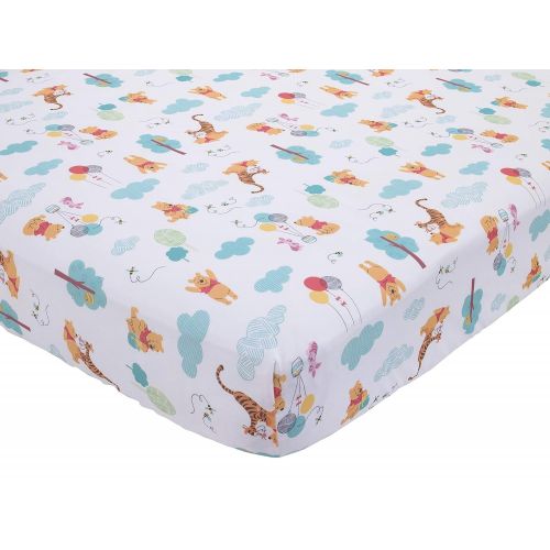 디즈니 Disney Winnie The Pooh First Best Friend 4 Piece Nursery Crib Bedding Set, Aqua/Grey/White/Red