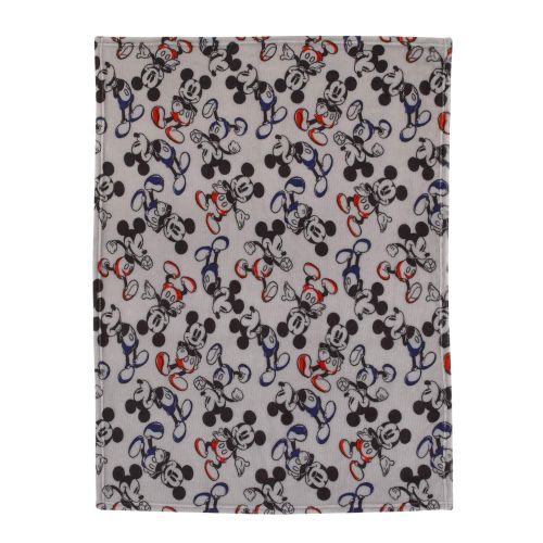 디즈니 Disney Mickey Mouse, Grey, Navy And Red Super Soft Plush Baby Blanket, Grey, Nay, Red