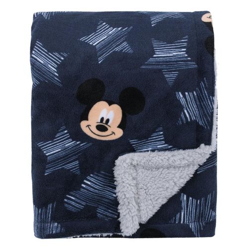 디즈니 Disney Mickey Mouse Hello World Star/Icon Super Soft Double Sided Velour/Sherpa Baby Blanket,...