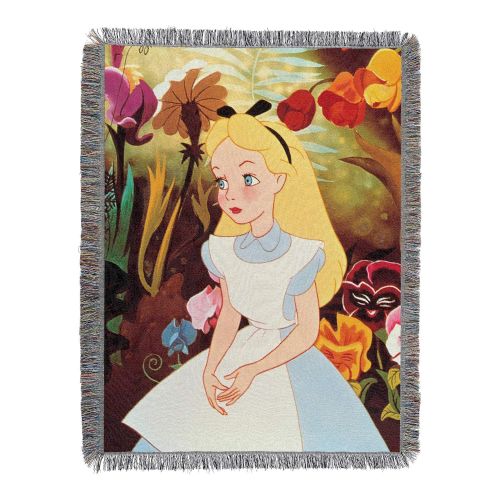 디즈니 Disney Alice in Wonderland, Alice in the Garden Woven Tapestry Throw Blanket, 48 x 60