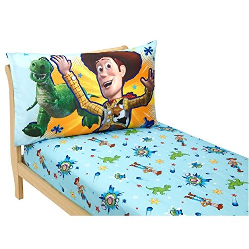 디즈니 [아마존베스트]Disney Toy Story Power Up 2 Pack Fitted Sheet and Pillowcase Toddler Sheet Set, Blue/Green