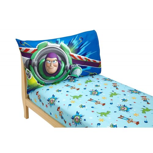 디즈니 [아마존베스트]Disney Toy Story Power Up 2 Pack Fitted Sheet and Pillowcase Toddler Sheet Set, Blue/Green