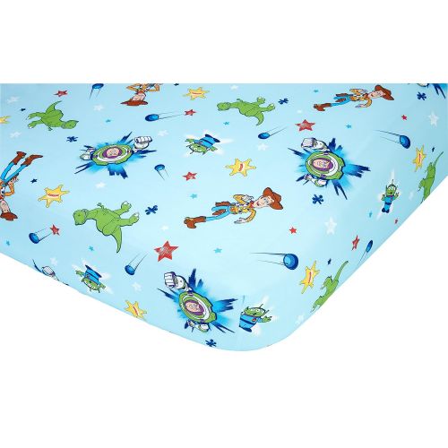 디즈니 [아마존베스트]Disney Toy Story Power Up 2 Pack Fitted Sheet and Pillowcase Toddler Sheet Set, Blue/Green