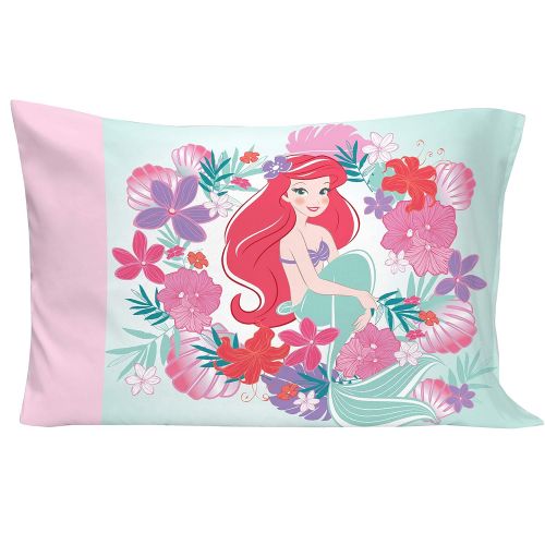 디즈니 [아마존베스트]Disney Ariel Sea Garden 4 Piece Toddler Bed Set, Pink and Aqua/Orange/White