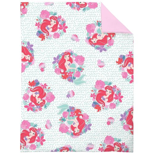 디즈니 [아마존베스트]Disney Ariel Sea Garden 4 Piece Toddler Bed Set, Pink and Aqua/Orange/White