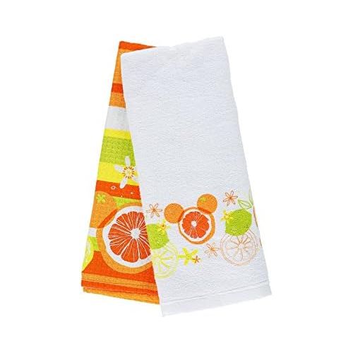 디즈니 [아마존베스트]Disney Parks Citrus Mickey Mouse Icon Kitchen Dish Hand Towel Set of 2