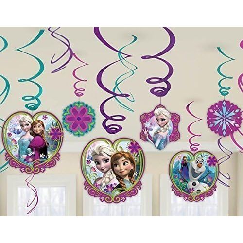 디즈니 [아마존베스트]Diseny Frozen Party Foil Hanging Swirl Decorations / Spiral Ornaments (12 PCS)- Party Supply, Party Decorations