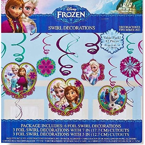 디즈니 [아마존베스트]Diseny Frozen Party Foil Hanging Swirl Decorations / Spiral Ornaments (12 PCS)- Party Supply, Party Decorations