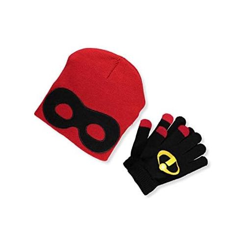 디즈니 [아마존베스트]Disney Incredibles 2 Big Boys Beanie & Mittens Set - Black/red, one Size