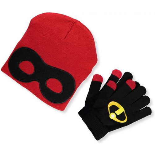 디즈니 [아마존베스트]Disney Incredibles 2 Big Boys Beanie & Mittens Set - Black/red, one Size